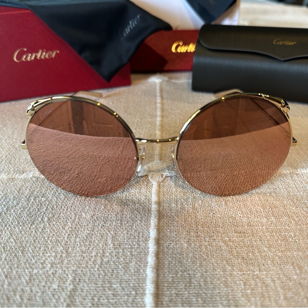 NWT Cartier | Gold Panther Pink Round Sunglasses CT0149S 003 New in Box $1395 - Picture 5 of 7